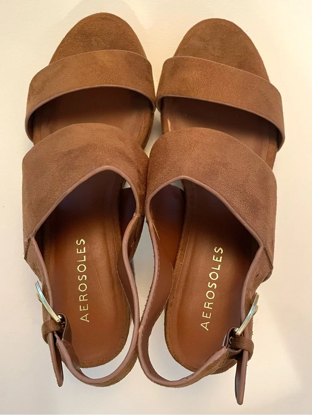 Aerosoles Tan Suede Sing Backs with Block Heel